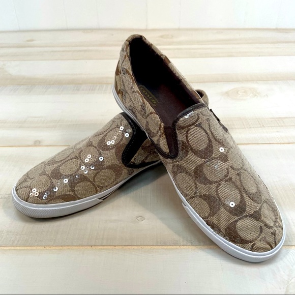 Coach Signature Kivy Brown Sequin Sneakers 9B - Picture 4 of 9